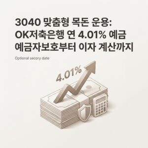 3040 맞춤형 목돈 운용: OK저축은행 연 4.01% 예금 예금자보호부터 이자 계산까지 3040 맞춤형 목돈 운용: OK저축은행 연 4.01% 예금 예금자보호부터 이자 계산까지